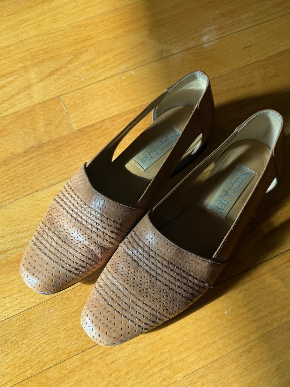 Vintage Nicole Tan Perforated Leather Slip-On Loafers